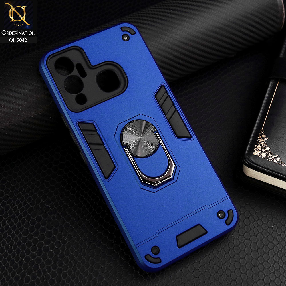 Infinix Hot 12 Play Cover - Blue - New Dual PC + TPU Hybrid Style Protective Soft Border Case With Kickstand Holder