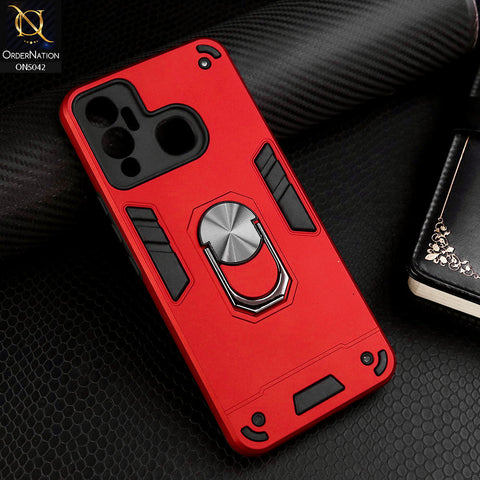 Infinix Hot 12 Play Cover - Red - New Dual PC + TPU Hybrid Style Protective Soft Border Case With Kickstand Holder