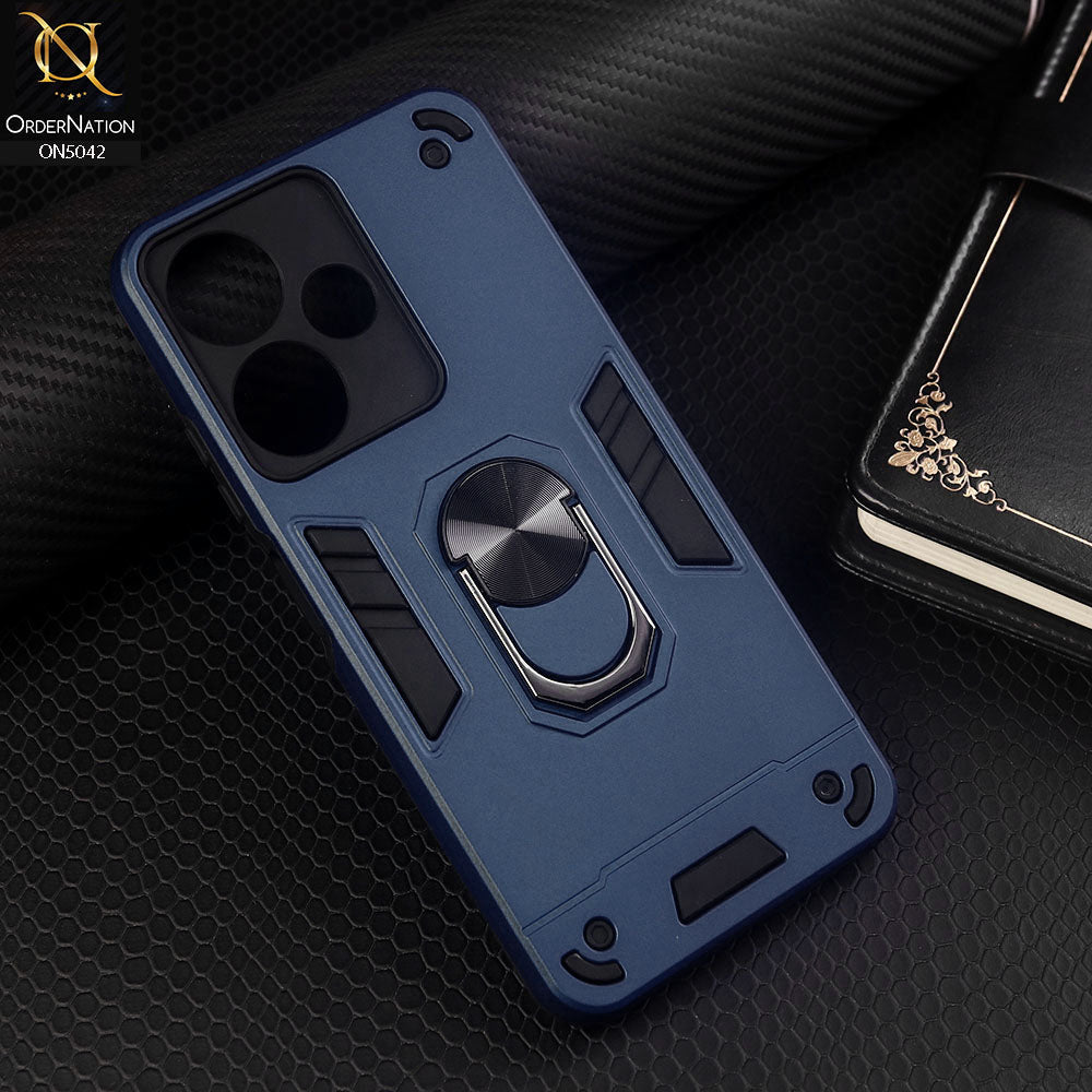 Infinix Hot 30i Cover - Midnight Blue - New Dual PC + TPU Hybrid Style Protective Soft Border Case With Kickstand Holder