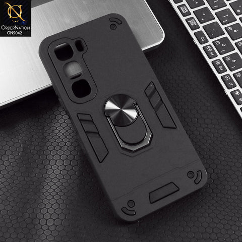 Infinix Hot 60i 4G Cover - Black - New Dual PC + TPU Hybrid Style Protective Soft Border Case With Kickstand Holder