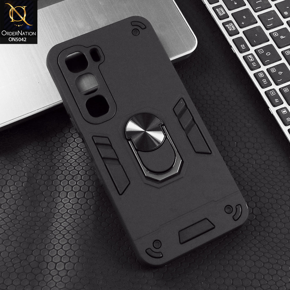 Infinix Hot 60 Cover - Black - New Dual PC + TPU Hybrid Style Protective Soft Border Case With Kickstand Holder