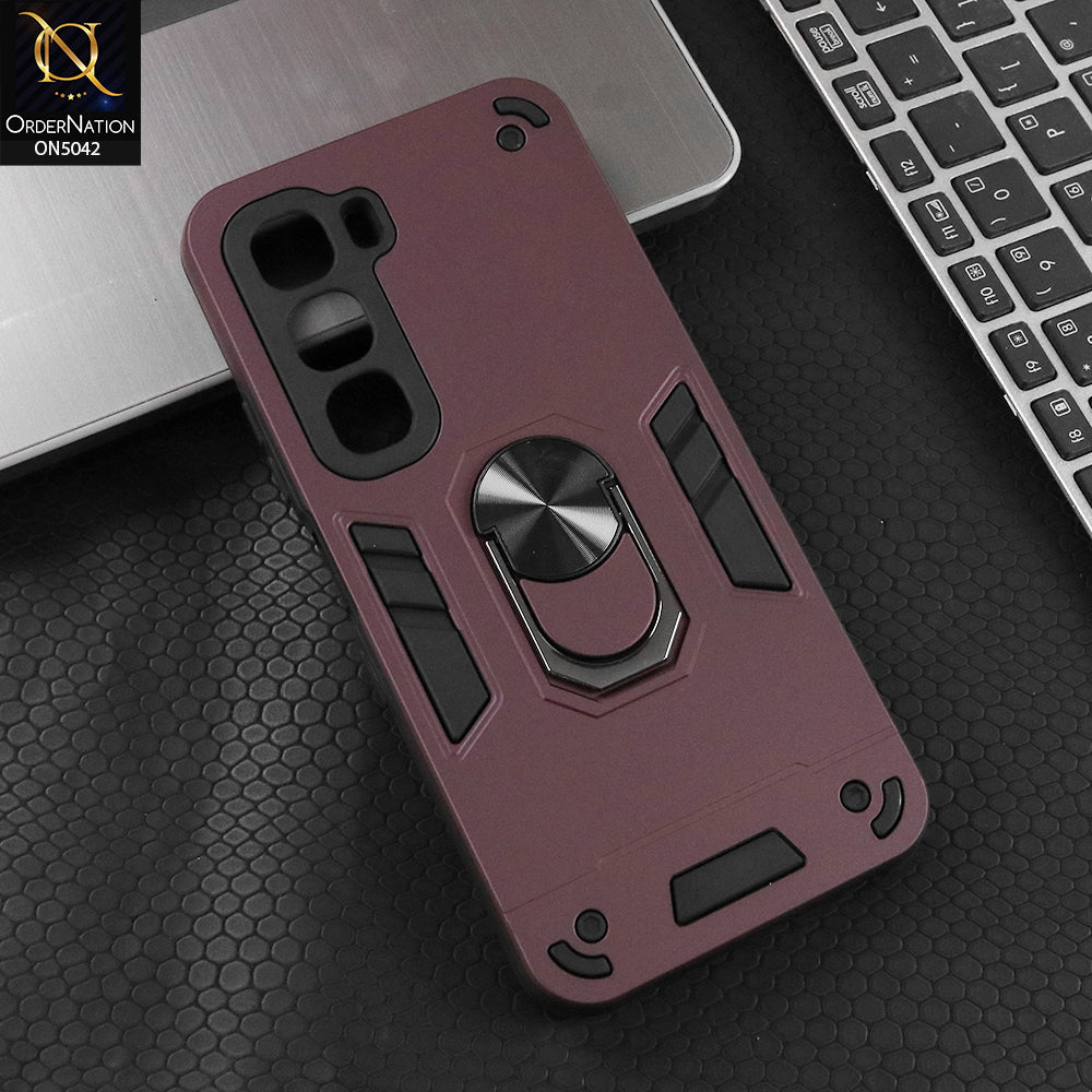 Infinix Hot 60 Cover - Burgundy - New Dual PC + TPU Hybrid Style Protective Soft Border Case With Kickstand Holder