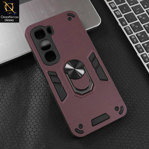 Infinix Hot 60 Cover - Burgundy - New Dual PC + TPU Hybrid Style Protective Soft Border Case With Kickstand Holder