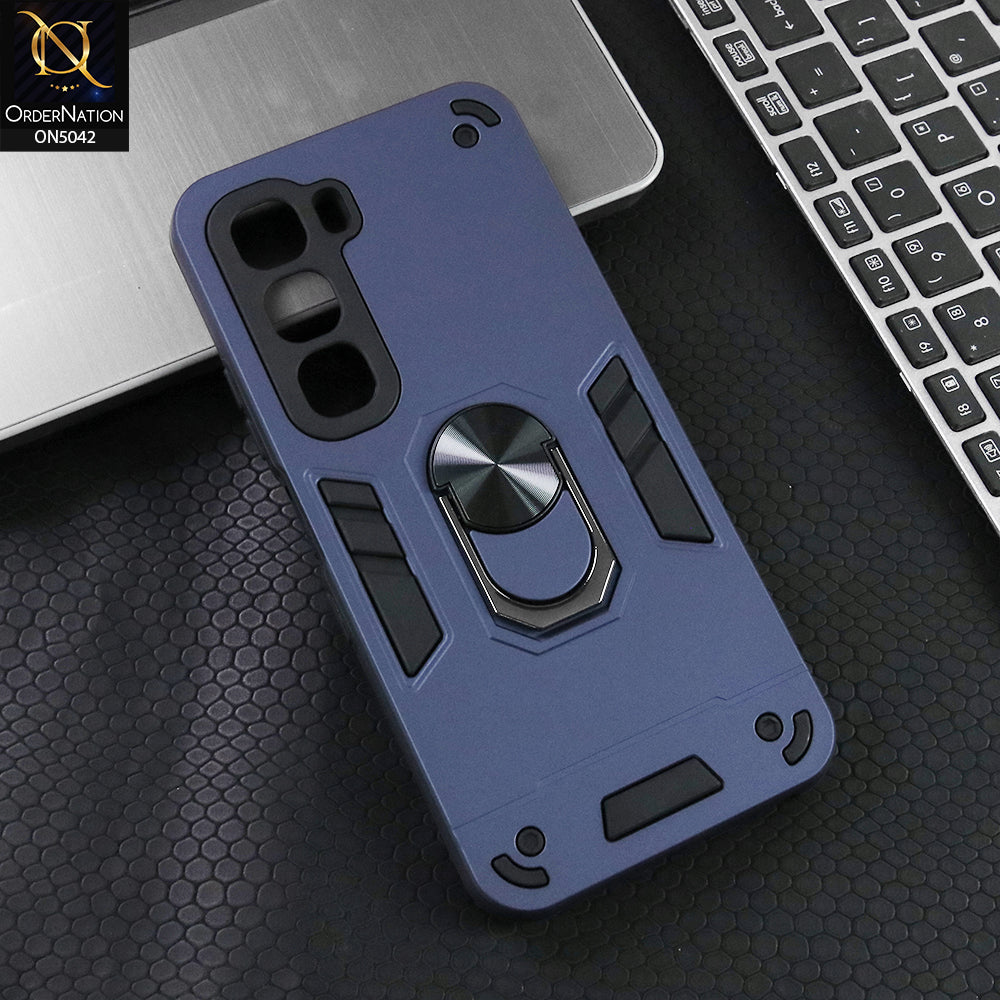 Infinix Hot 60 Cover - Midnight Blue - New Dual PC + TPU Hybrid Style Protective Soft Border Case With Kickstand Holder