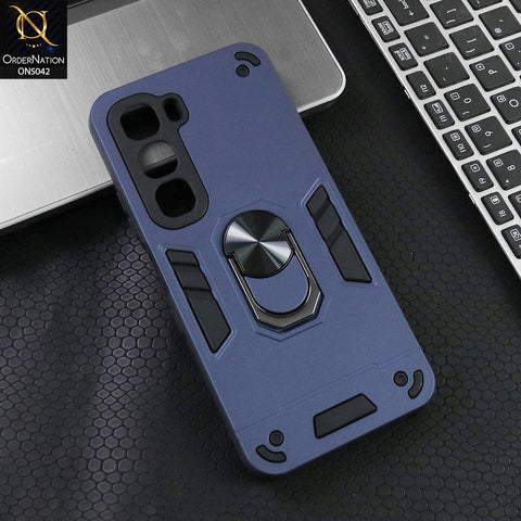 Infinix Hot 60 Cover - Midnight Blue - New Dual PC + TPU Hybrid Style Protective Soft Border Case With Kickstand Holder