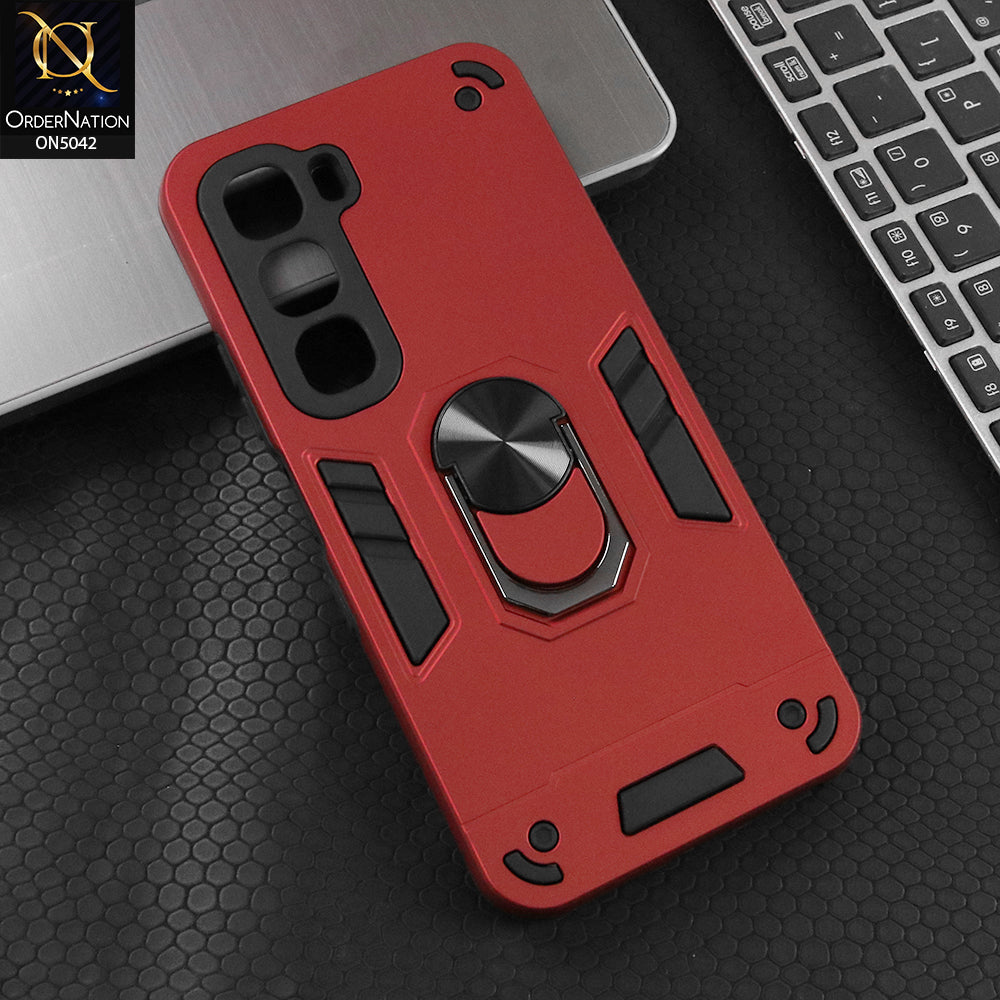 Infinix Hot 60 Cover - Red - New Dual PC + TPU Hybrid Style Protective Soft Border Case With Kickstand Holder