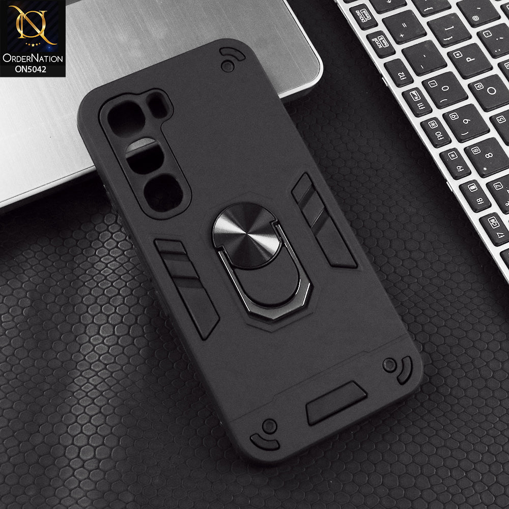 Infinix Hot 60 Pro Cover - Black - New Dual PC + TPU Hybrid Style Protective Soft Border Case With Kickstand Holder