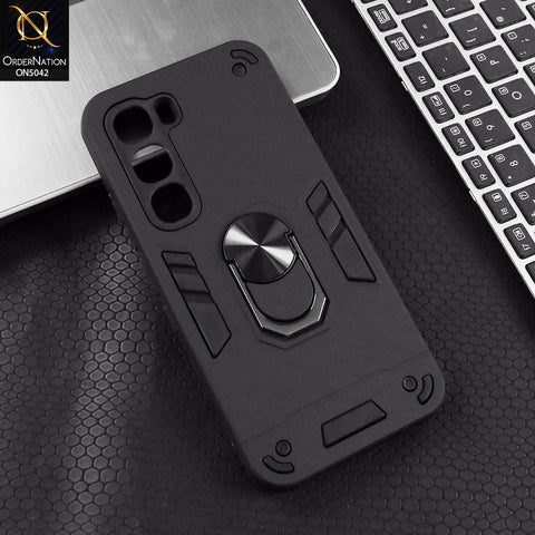 Infinix Hot 60 Pro Cover - Black - New Dual PC + TPU Hybrid Style Protective Soft Border Case With Kickstand Holder