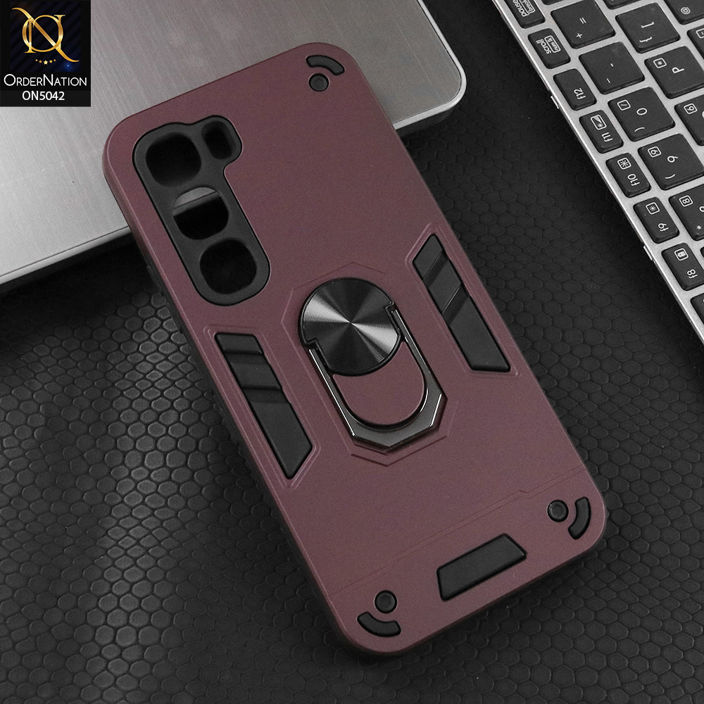 Infinix Hot 60 Pro Cover - Burgundy - New Dual PC + TPU Hybrid Style Protective Soft Border Case With Kickstand Holder