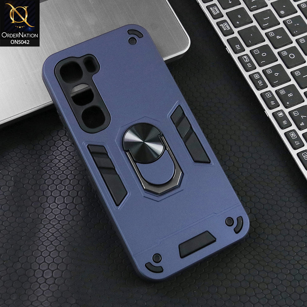 Infinix Hot 60 Pro Cover - Midnight Blue - New Dual PC + TPU Hybrid Style Protective Soft Border Case With Kickstand Holder