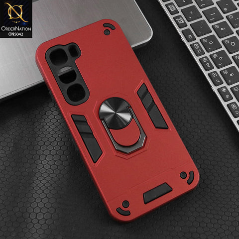 Infinix Hot 60 Pro Cover - Red - New Dual PC + TPU Hybrid Style Protective Soft Border Case With Kickstand Holder