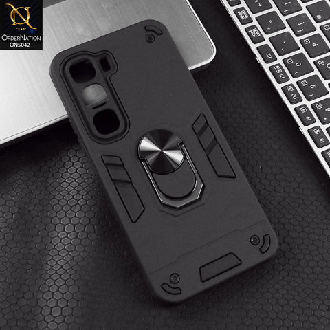 Infinix Hot 60 Pro Plus Cover - Black - New Dual PC + TPU Hybrid Style Protective Soft Border Case With Kickstand Holder