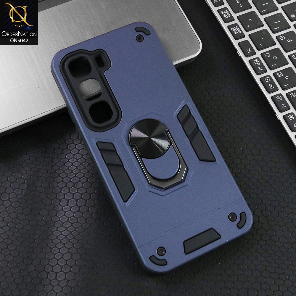 Infinix Hot 60 Pro Plus Cover - Midnight Blue - New Dual PC + TPU Hybrid Style Protective Soft Border Case With Kickstand Holder