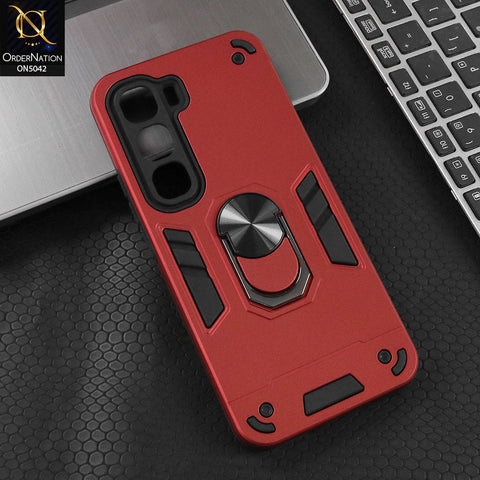 Infinix Hot 60 Pro Plus Cover - Red - New Dual PC + TPU Hybrid Style Protective Soft Border Case With Kickstand Holder