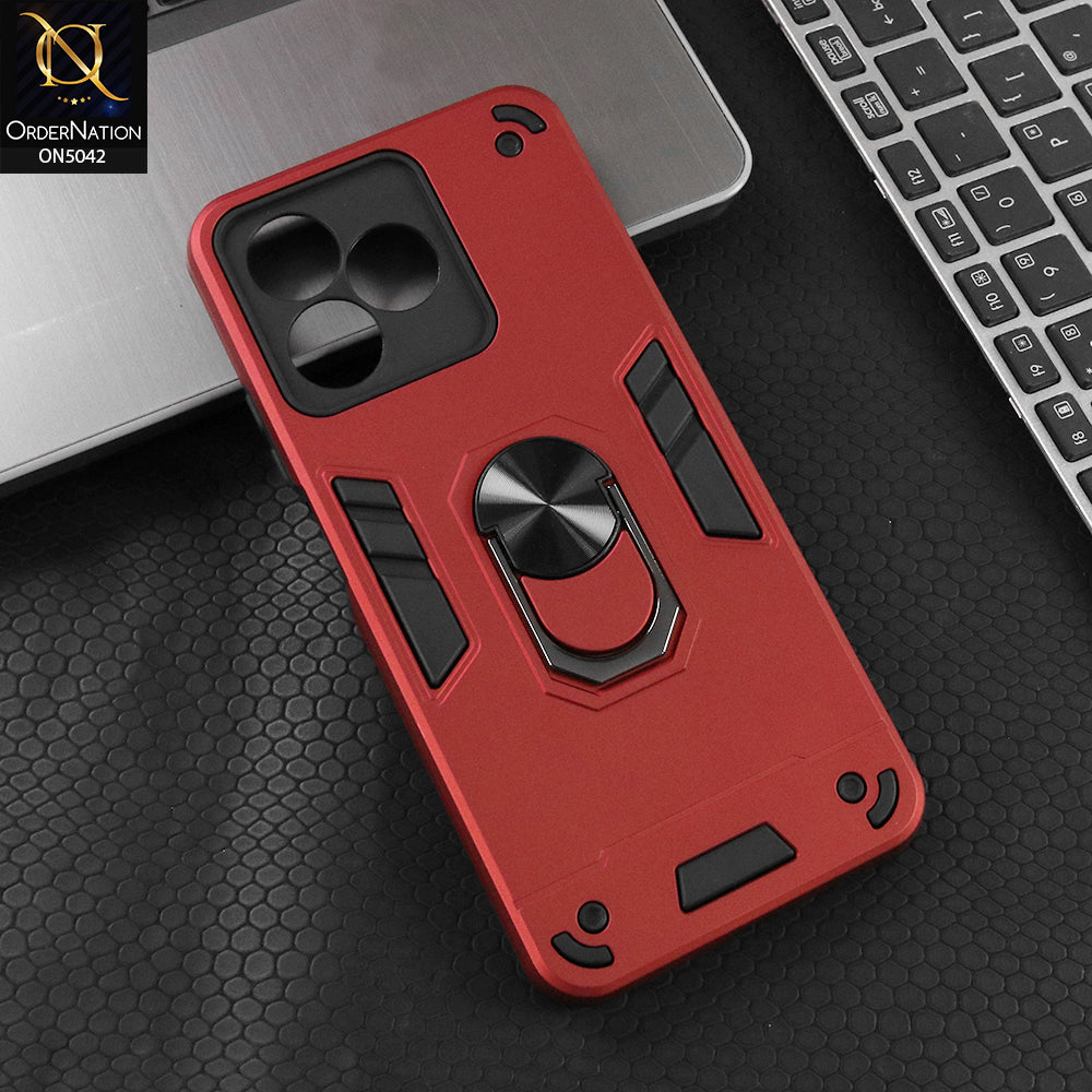 Infinix Note 50 Pro 4G Cover - Red - New Dual PC + TPU Hybrid Style Protective Soft Border Case With Kickstand Holder