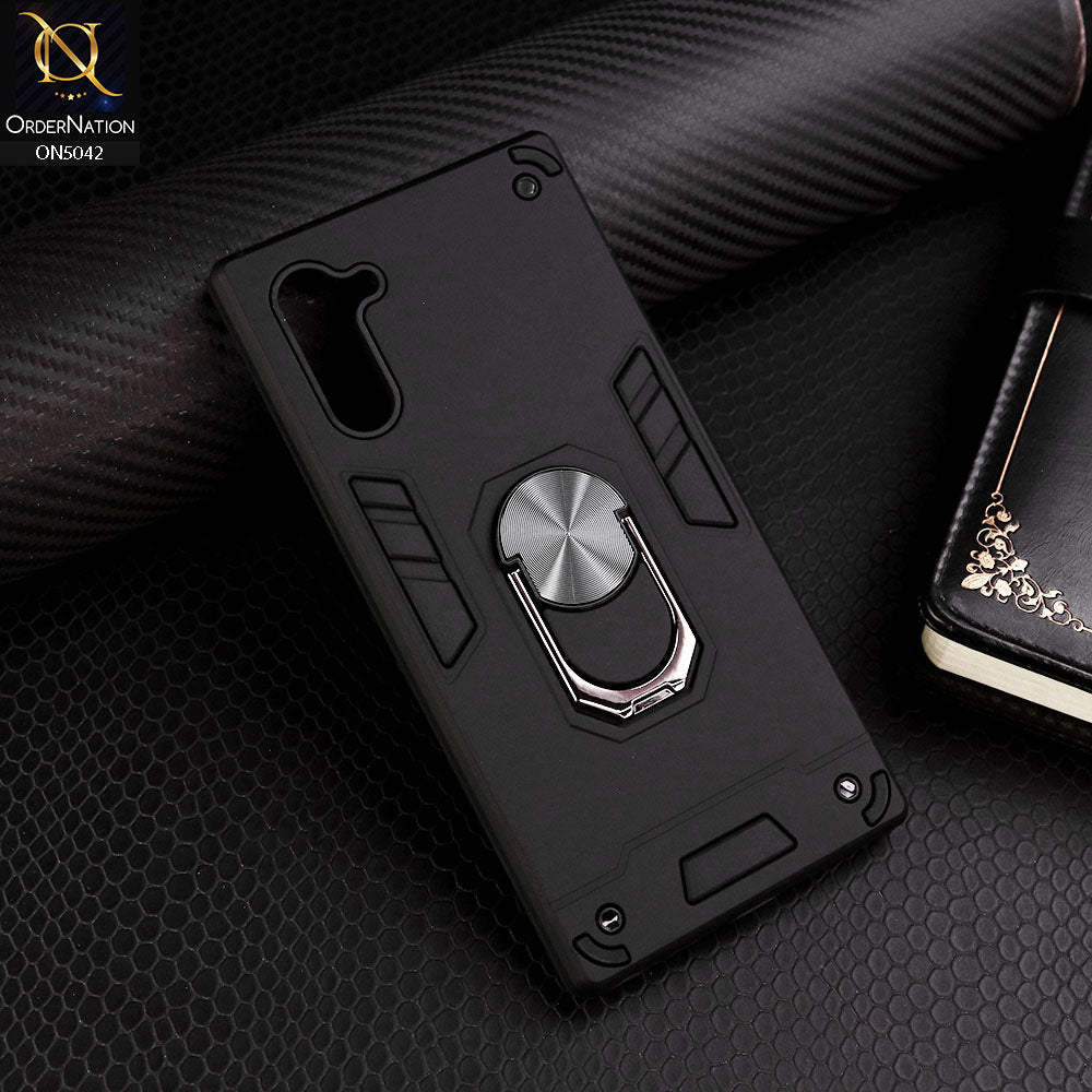 Samsung Galaxy Note 10 Cover - Black - New Dual PC + TPU Hybrid Style Protective Soft Border Case With Kickstand Holder