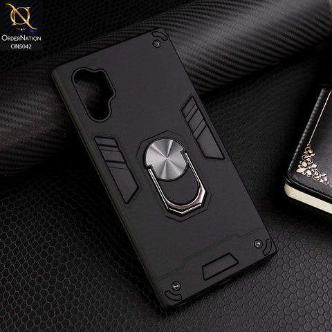 Samsung Galaxy Note 10 Plus Cover - Black - New Dual PC + TPU Hybrid Style Protective Soft Border Case With Kickstand Holder