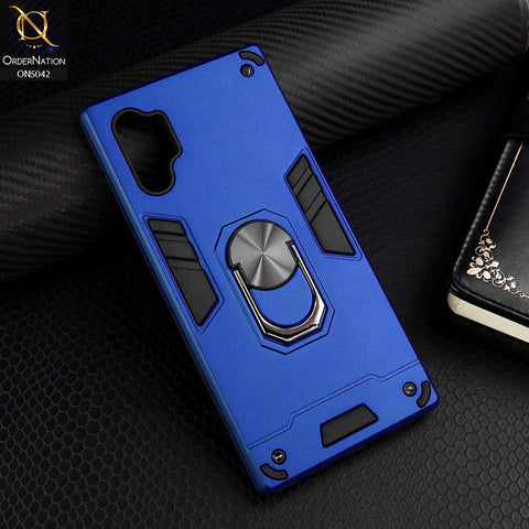 Samsung Galaxy Note 10 Plus Cover - Blue - New Dual PC + TPU Hybrid Style Protective Soft Border Case With Kickstand Holder
