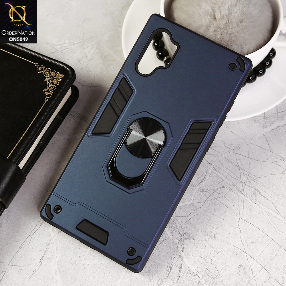 Samsung Galaxy Note 10 Plus Cover - Midnight Blue - New Dual PC + TPU Hybrid Style Protective Soft Border Case With Kickstand Holder