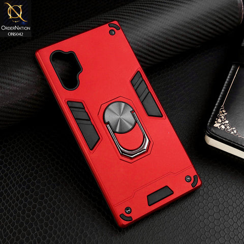 Samsung Galaxy Note 10 Plus Cover - Red - New Dual PC + TPU Hybrid Style Protective Soft Border Case With Kickstand Holder