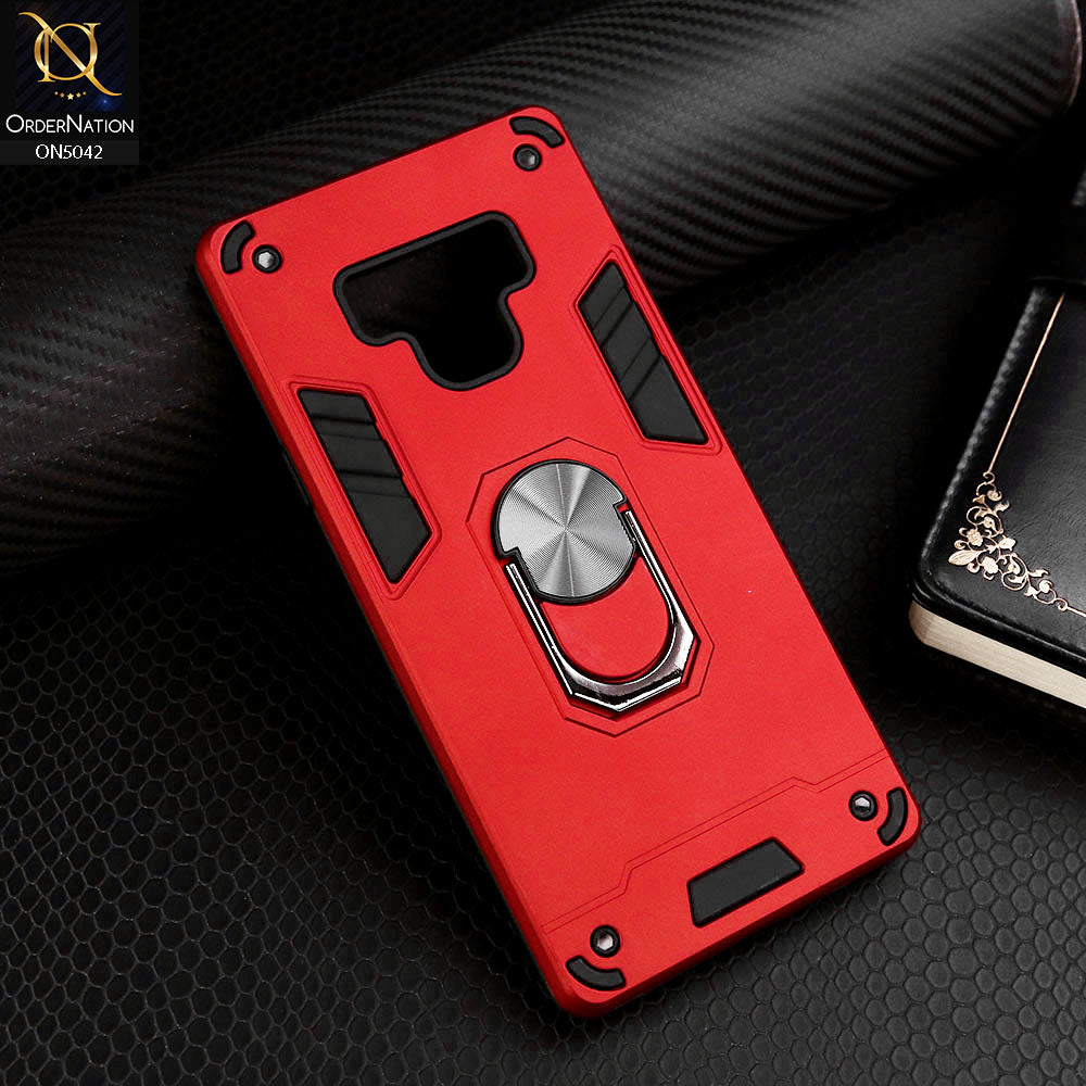 Samsung Galaxy Note 9 Cover - Red - New Dual PC + TPU Hybrid Style Protective Soft Border Case With Kickstand Holder
