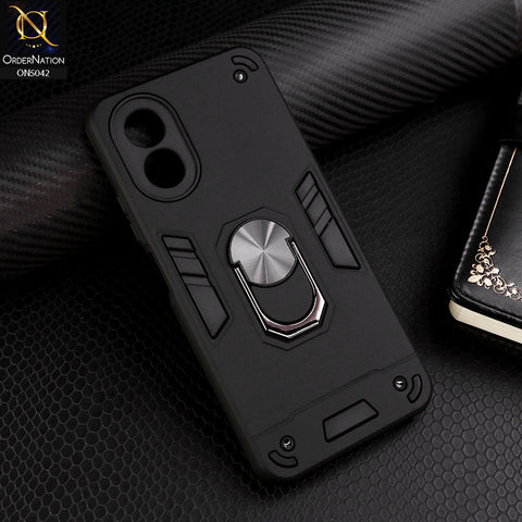 Oppo A18 Cover - Black - New Dual PC + TPU Hybrid Style Protective Soft Border Case With Kickstand Holder