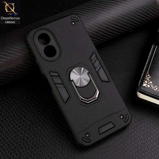 Oppo A38 Cover - Black - New Dual PC + TPU Hybrid Style Protective Soft Border Case With Kickstand Holder