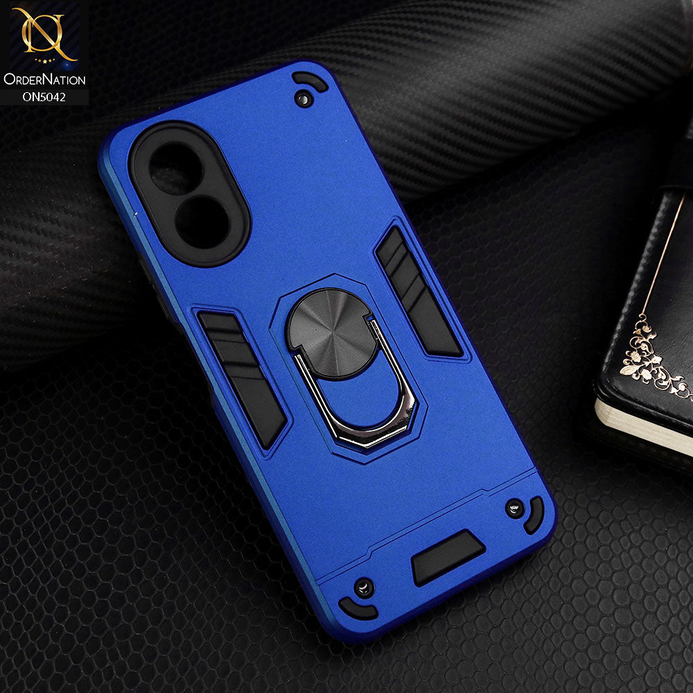 Oppo A18 Cover - Blue - New Dual PC + TPU Hybrid Style Protective Soft Border Case With Kickstand Holder