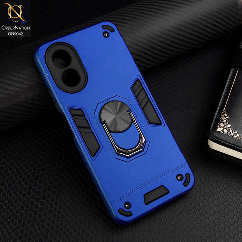 Oppo A18 Cover - Blue - New Dual PC + TPU Hybrid Style Protective Soft Border Case With Kickstand Holder