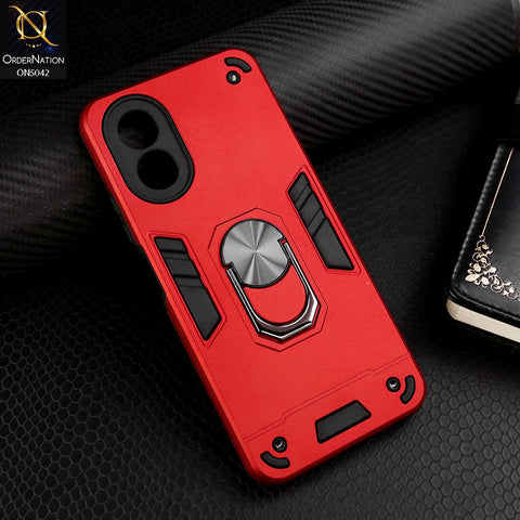 Oppo A38 Cover - Red - New Dual PC + TPU Hybrid Style Protective Soft Border Case With Kickstand Holder