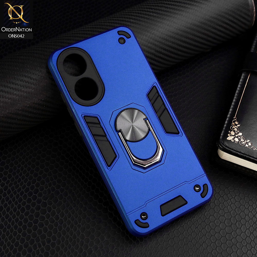 Oppo A58 4G Cover - Blue - New Dual PC + TPU Hybrid Style Protective Soft Border Case With Kickstand Holder