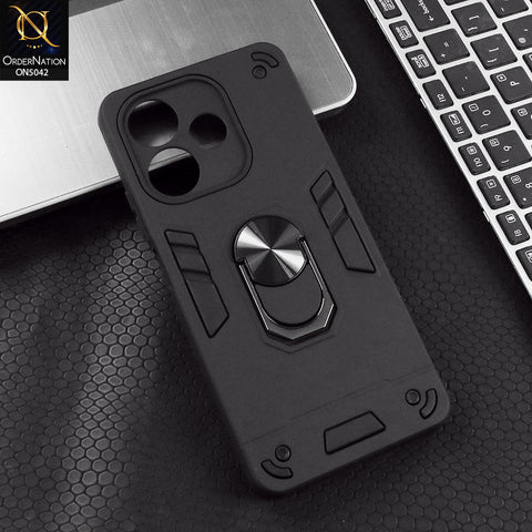 Oppo A5 Pro 4G Cover - Black - New Dual PC + TPU Hybrid Style Protective Soft Border Case With Kickstand Holder