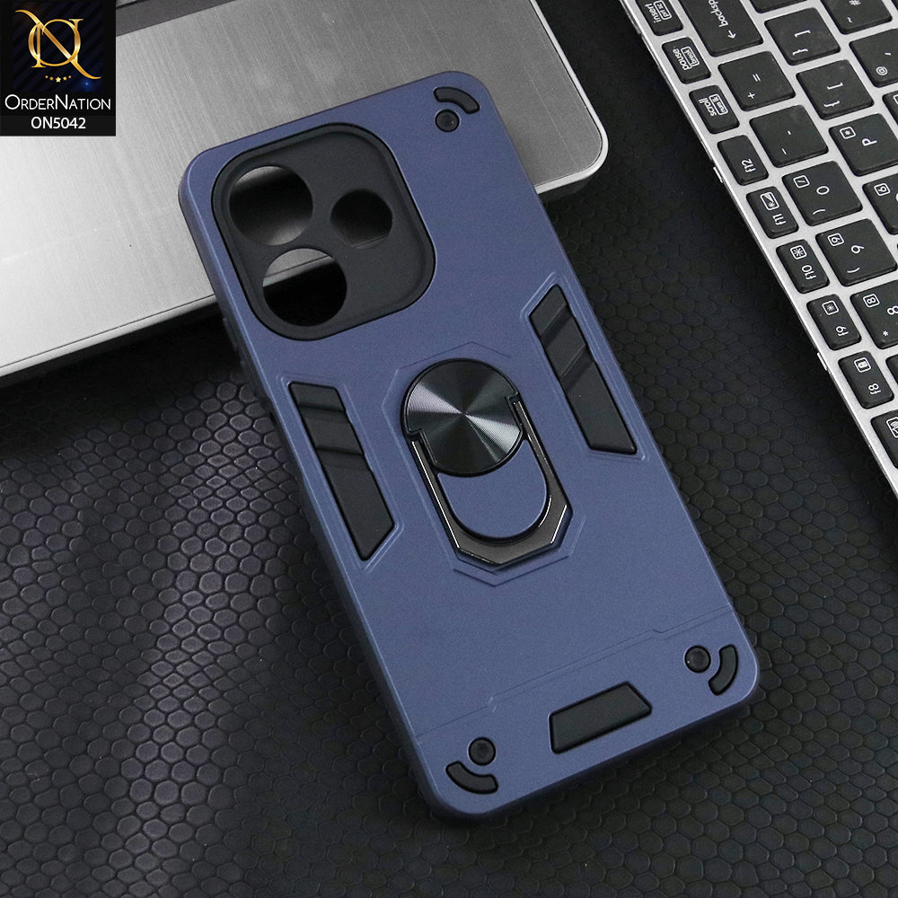 Oppo A5 Pro 5G Cover - Midnight Blue - New Dual PC + TPU Hybrid Style Protective Soft Border Case With Kickstand Holder