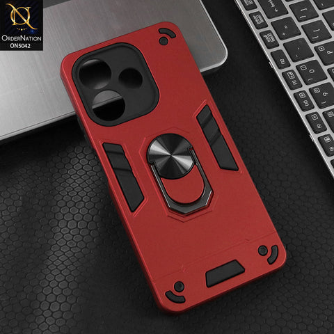 Oppo A5 Pro 5G Cover - Red - New Dual PC + TPU Hybrid Style Protective Soft Border Case With Kickstand Holder