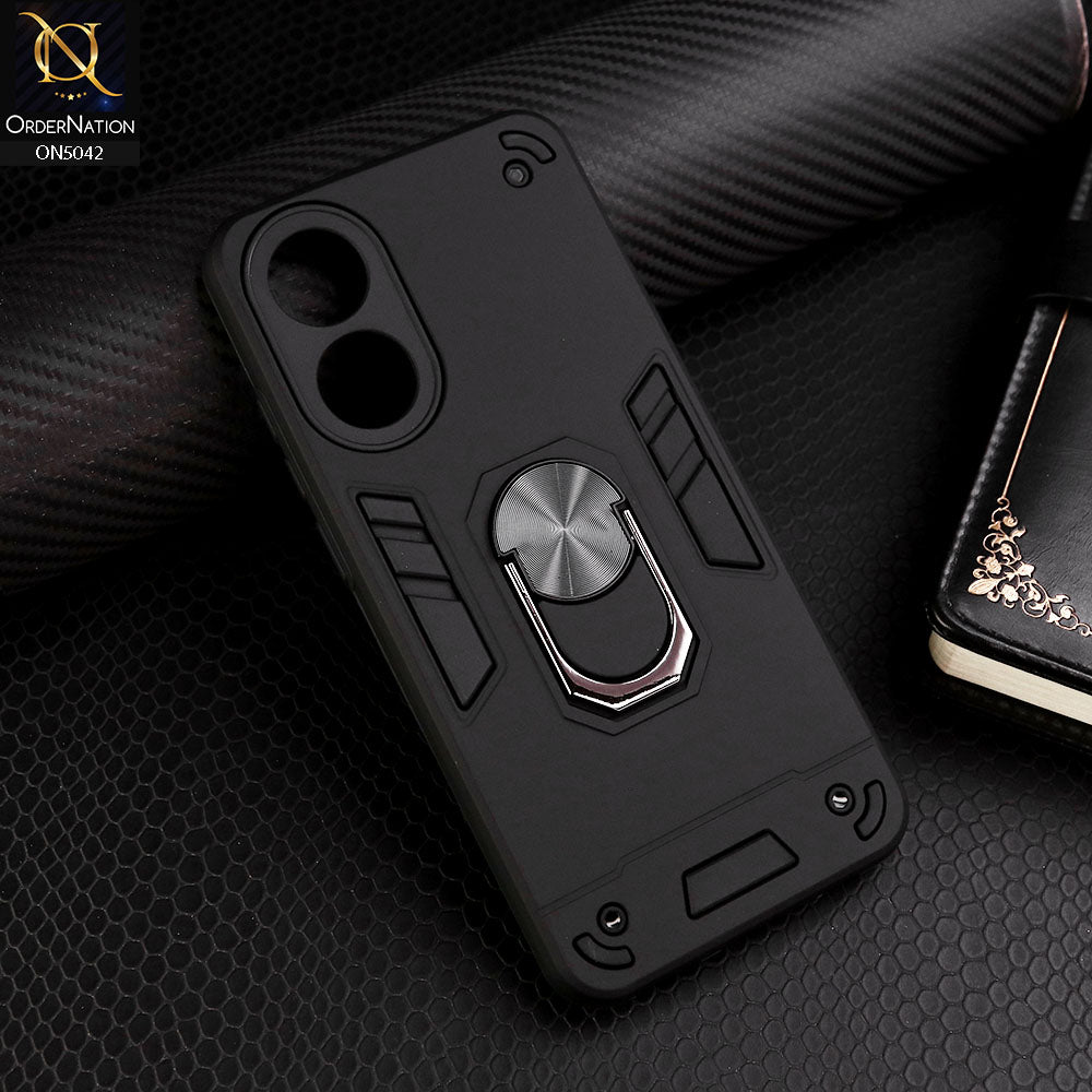 Oppo A78 4G Cover - Black - New Dual PC + TPU Hybrid Style Protective Soft Border Case With Kickstand Holder