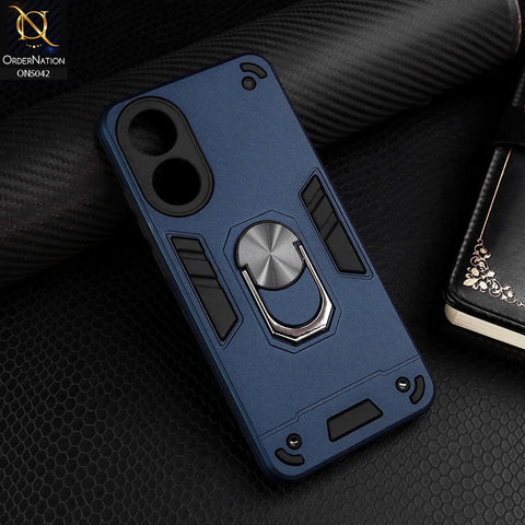 Oppo A78 4G Cover - Midnight Blue - New Dual PC + TPU Hybrid Style Protective Soft Border Case With Kickstand Holder