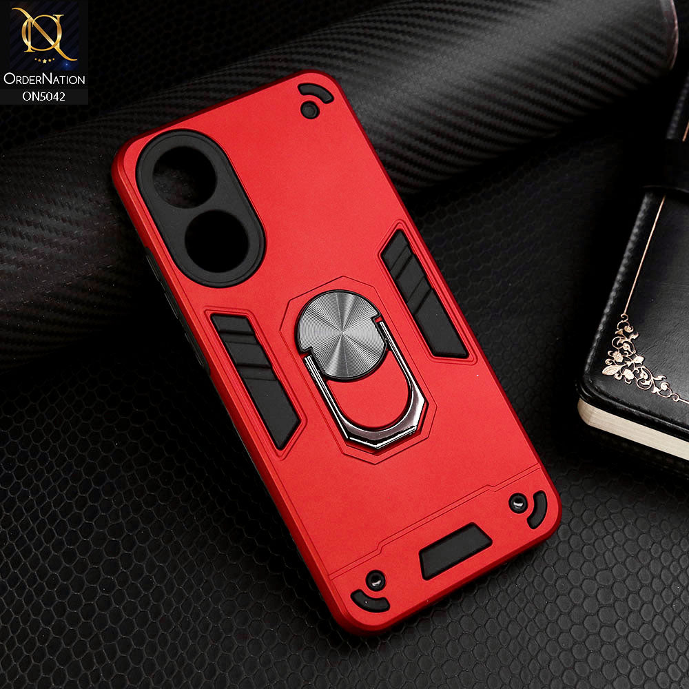 Oppo A78 4G Cover - Red - New Dual PC + TPU Hybrid Style Protective Soft Border Case With Kickstand Holder