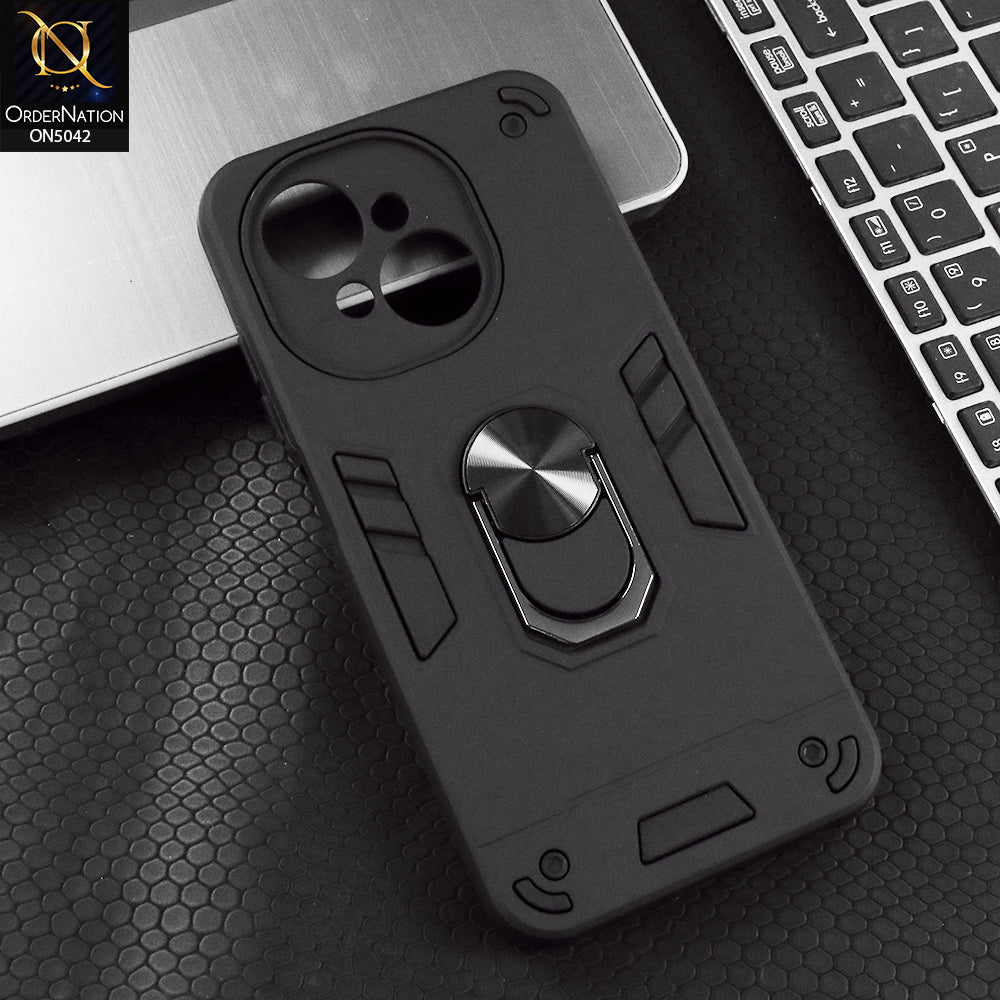 Tecno Pop 9 Cover - Black - New Dual PC + TPU Hybrid Style Protective Soft Border Case With Kickstand Holder
