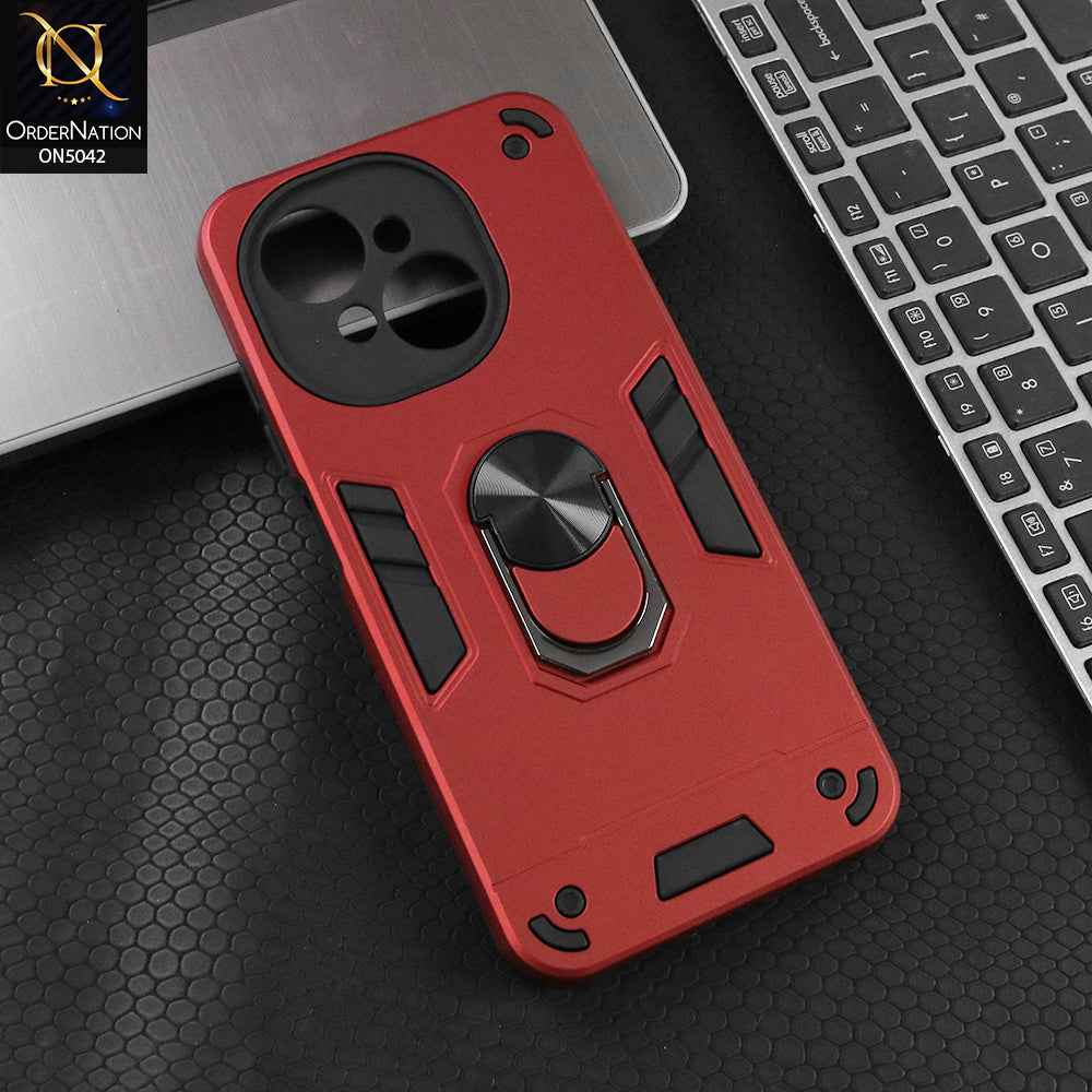 Tecno Pop 9 Cover - Red - New Dual PC + TPU Hybrid Style Protective Soft Border Case With Kickstand Holder