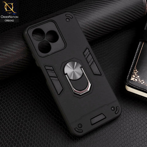 Realme C53 Cover - Black - New Dual PC + TPU Hybrid Style Protective Soft Border Case With Kickstand Holder