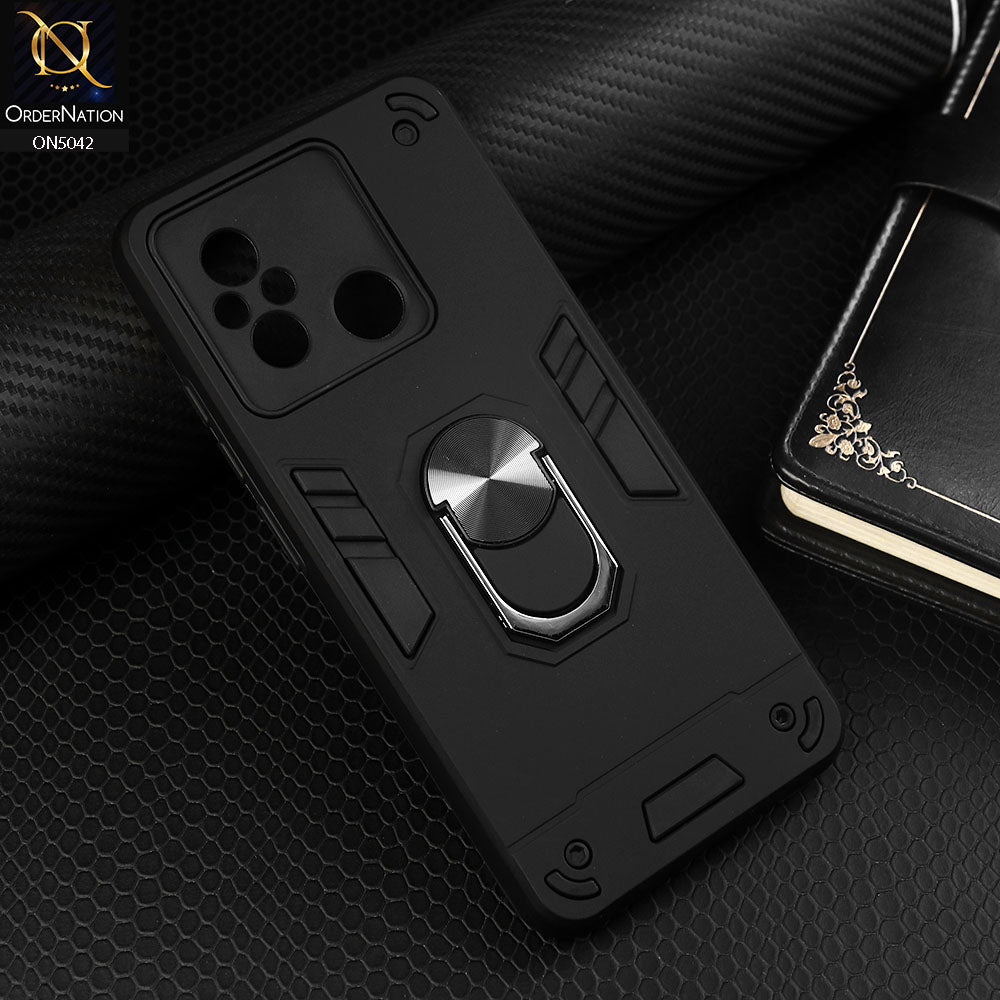 XIaomi Redmi 12C Cover - Black - New Dual PC + TPU Hybrid Style Protective Soft Border Case With Kickstand Holder