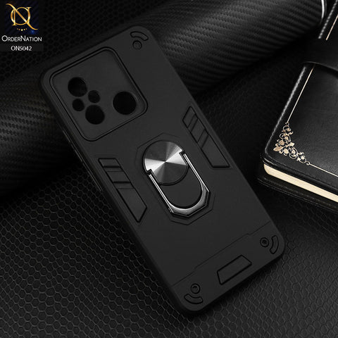 XIaomi Redmi 12C Cover - Black - New Dual PC + TPU Hybrid Style Protective Soft Border Case With Kickstand Holder