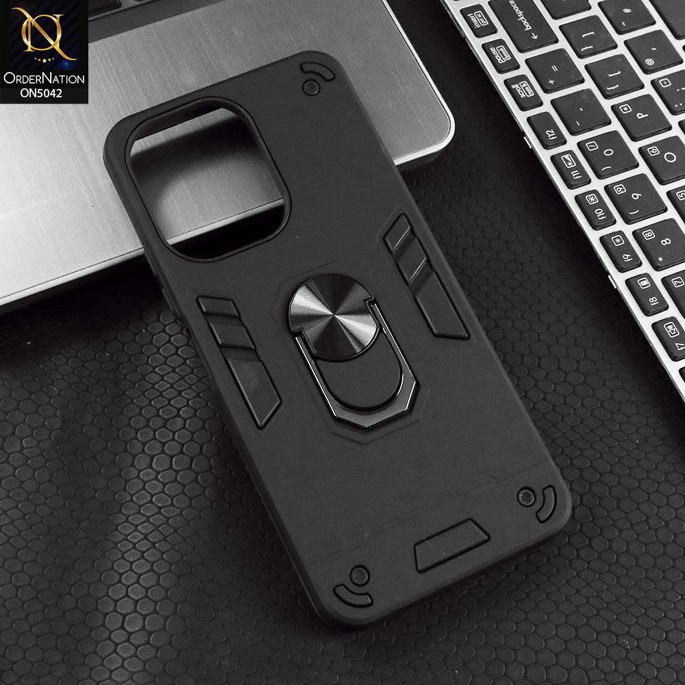 Xiaomi Poco C65 Cover - Black - New Dual PC + TPU Hybrid Style Protective Soft Border Case With Kickstand Holder