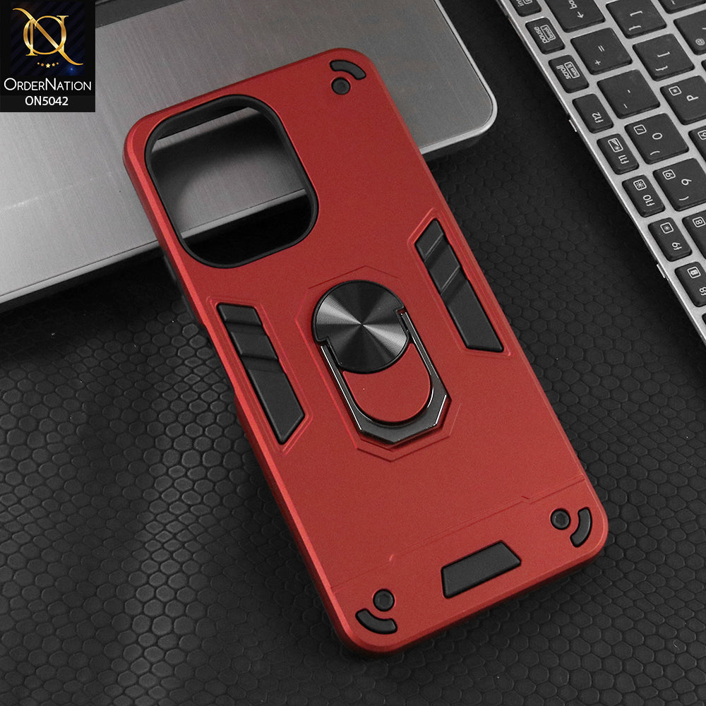 Xiaomi Redmi 13C Cover - Red - New Dual PC + TPU Hybrid Style Protective Soft Border Case With Kickstand Holder