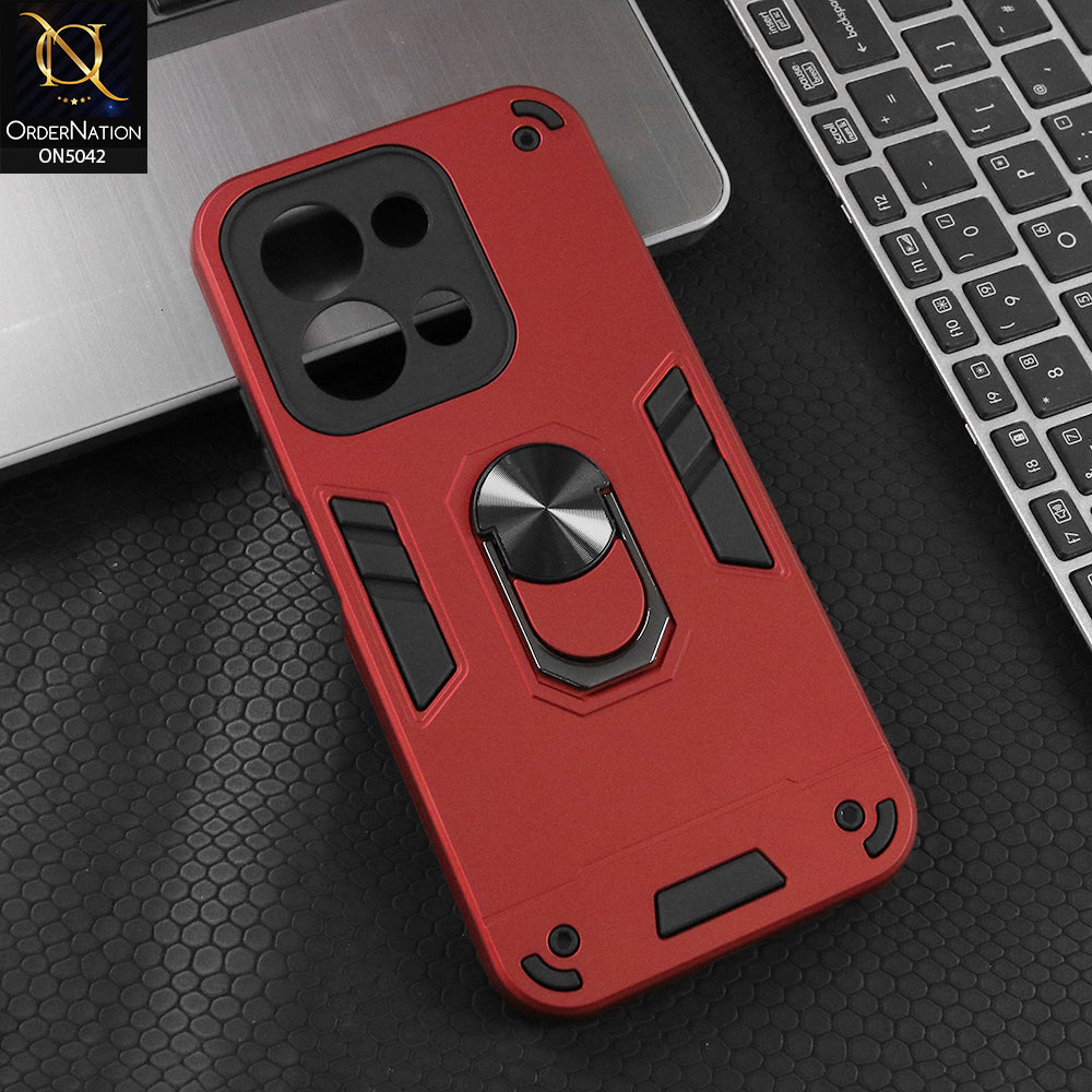 Xiaomi Redmi 15C 4G Cover - Red - New Dual PC + TPU Hybrid Style Protective Soft Border Case With Kickstand Holder