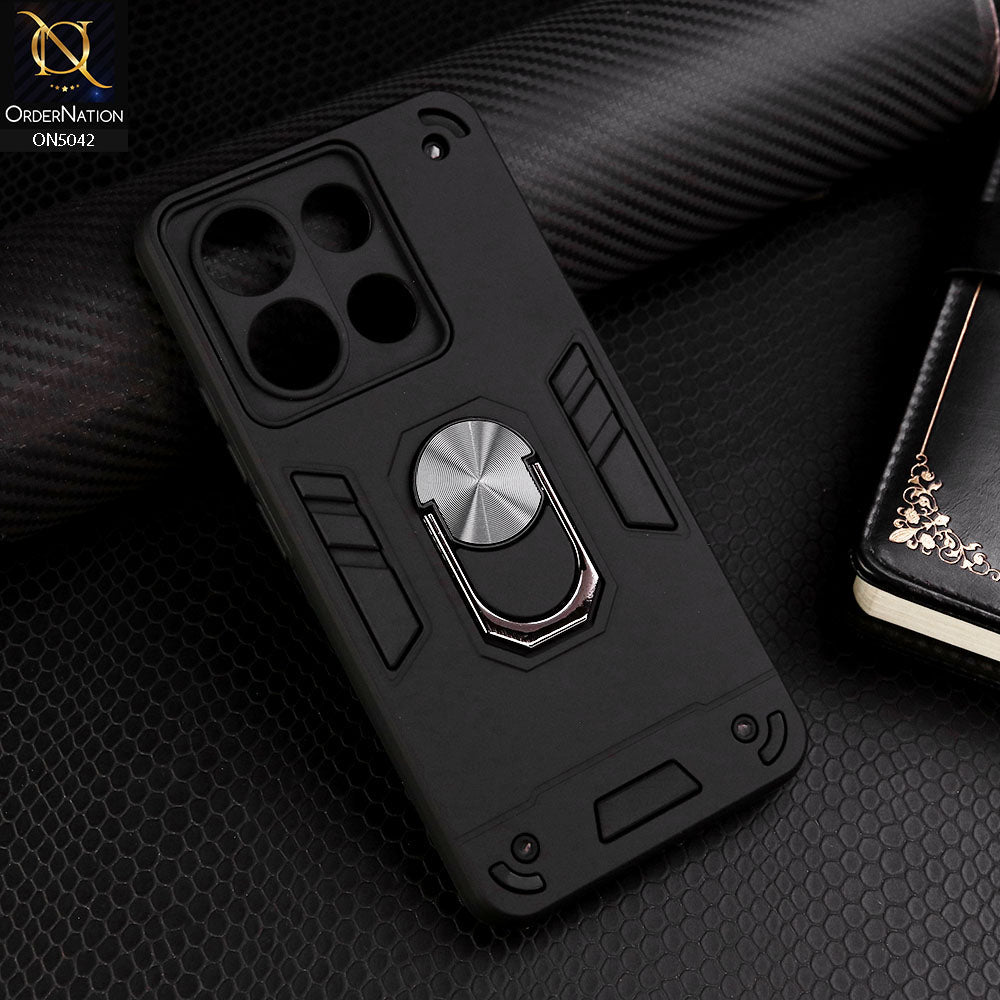 Xiaomi Redmi Note 13 Cover - Black - New Dual PC + TPU Hybrid Style Protective Soft Border Case With Kickstand Holder