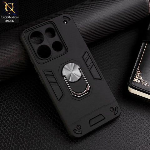 Xiaomi Redmi Note 13 Cover - Black - New Dual PC + TPU Hybrid Style Protective Soft Border Case With Kickstand Holder