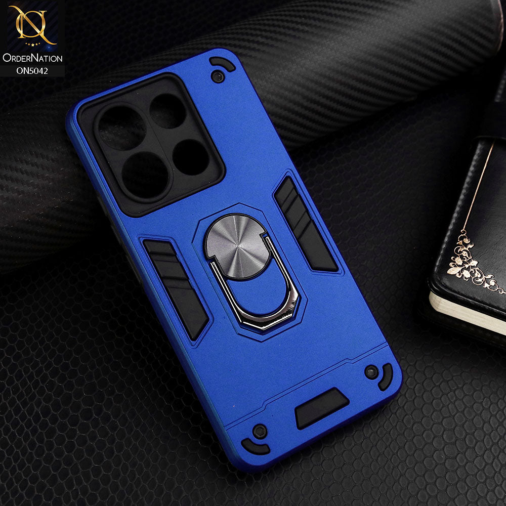 Xiaomi Redmi Note 13 Cover - Blue - New Dual PC + TPU Hybrid Style Protective Soft Border Case With Kickstand Holder