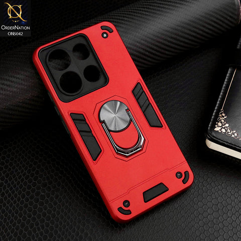 Xiaomi Redmi Note 13 Cover - Red - New Dual PC + TPU Hybrid Style Protective Soft Border Case With Kickstand Holder