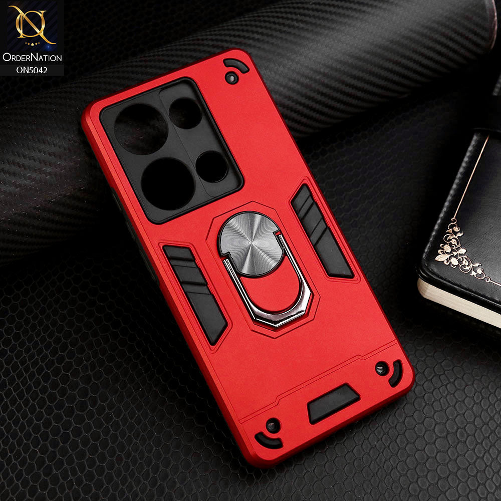 Xiaomi Redmi Note 13 Pro 4G Cover - Red - New Dual PC + TPU Hybrid Style Protective Soft Border Case With Kickstand Holder